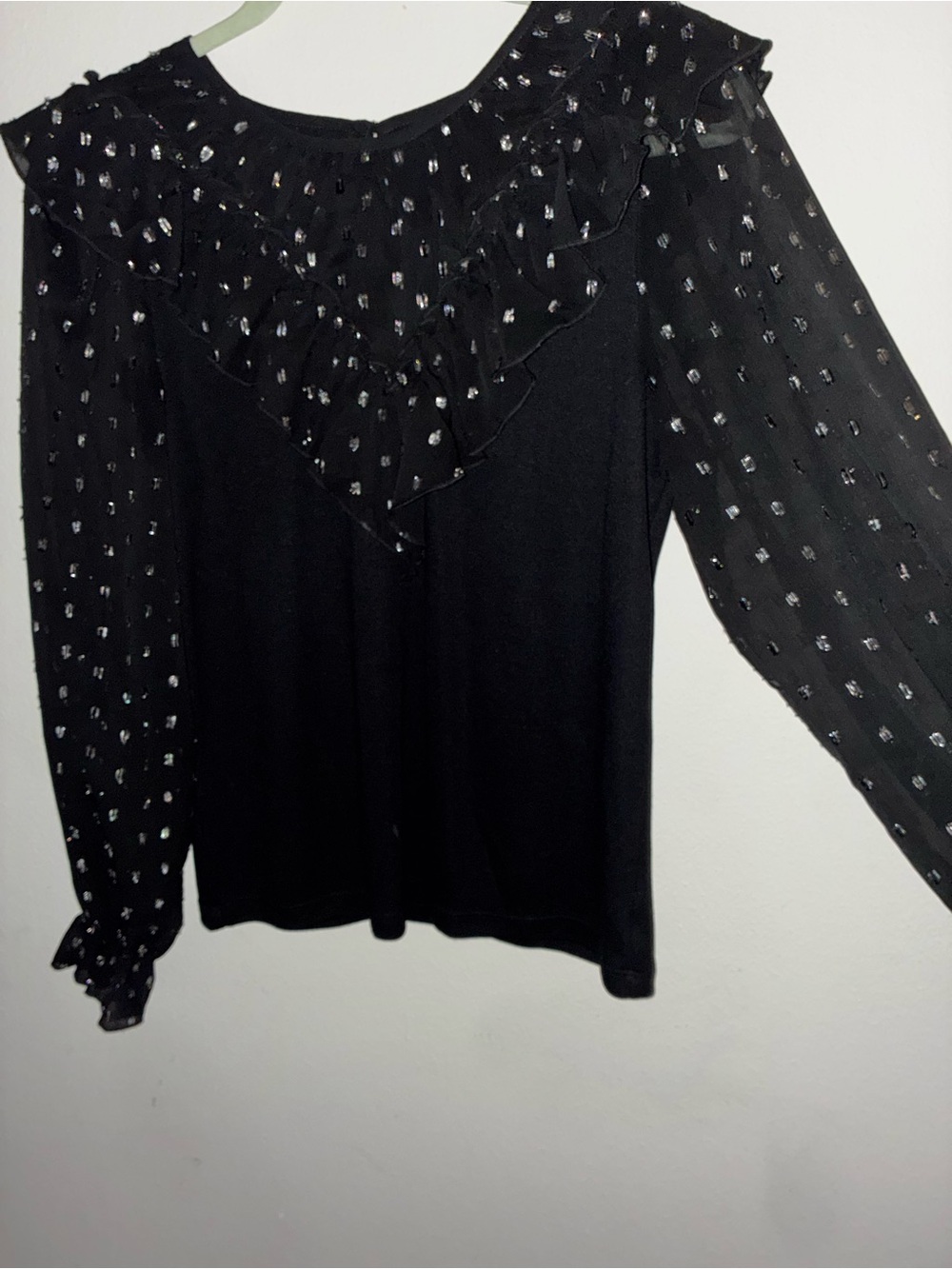 Black Ruffle Yoke Long-Sleeve Top-Loft